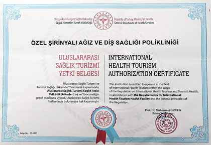 SDC Antalya Smile Studio International Health Tourism Authorization Certificate